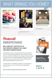 The Bozzuto Group asks "What Brings You Home?" with a Pinterest sweepstakes.